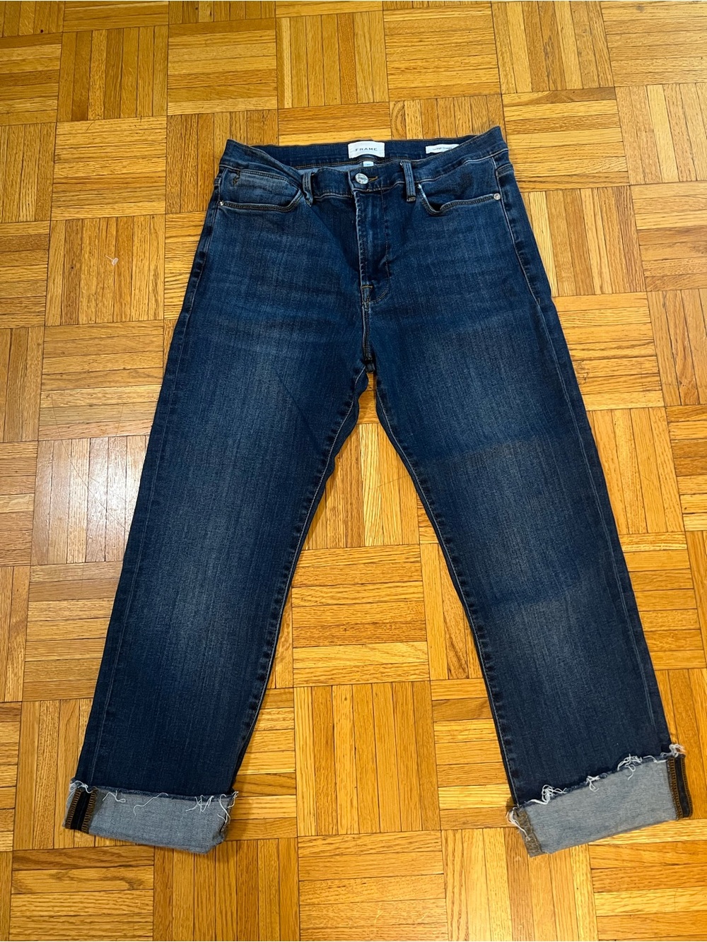 Frame Denim Dark Blue Boyfriend Jeans with Raw Cuffs size 31